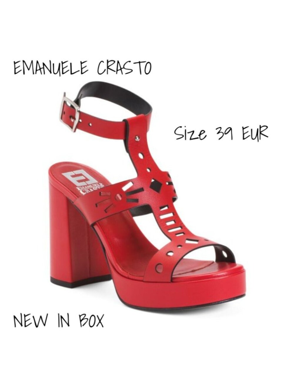 Emanuele Crasto Red Leather Platform Sandals, Size 8 US - New in Box - Picture 2 of 5